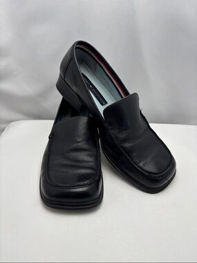 Tommy Hilfiger Women’s Sz9 Black Leather Slip-On Loafers W/Signature Trim #0290
